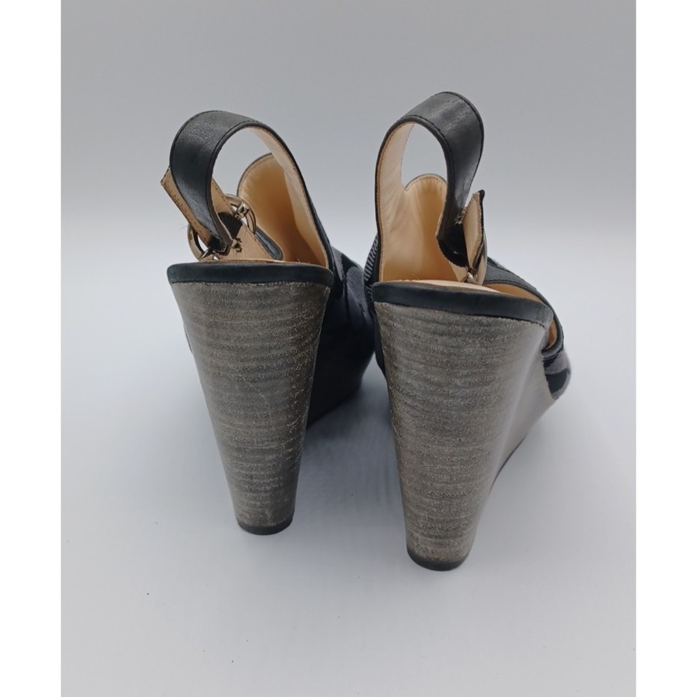 Coach Jackie Wedge Peep Toe Platforms Signature C Fabric Graphite & Black 8.5 B - Picture 3 of 8